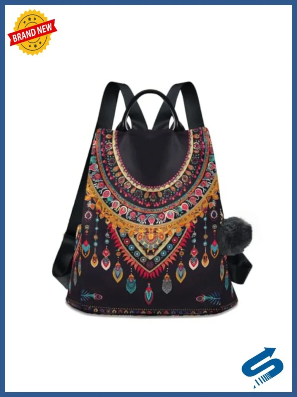 Women Anti-theft Travel Backpack with Removable Fur Ball, Soft Polyester,
